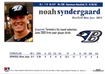 2011 Grandstand Bluefield Blue Jays #27 Noah Syndergaard Back