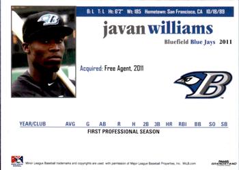 2011 Grandstand Bluefield Blue Jays #29 Javan Williams Back
