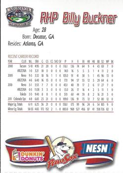 2012 Dunkin' Donuts Pawtucket Red Sox #5 Billy Buckner Back