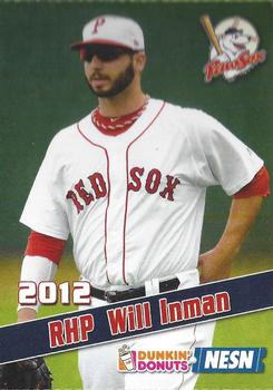 2012 Dunkin' Donuts Pawtucket Red Sox #15 Will Inman Front