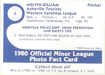 1980 TCMA Asheville Tourists #4 Melvin Gilliam Back
