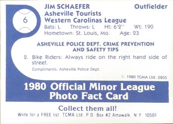 1980 TCMA Asheville Tourists #6 Jim Schaefer Back