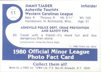 1980 TCMA Asheville Tourists #11 Jimmy Tjader Back