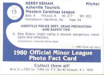 1980 TCMA Asheville Tourists #15 Kerry Keenan Back