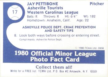 1980 TCMA Asheville Tourists #17 Jay Pettibone Back