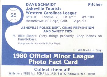 1980 TCMA Asheville Tourists #25 Dave Schmidt Back