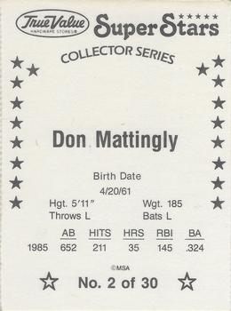 1986 True Value #2 Don Mattingly Back