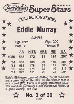 1986 True Value #3 Eddie Murray Back