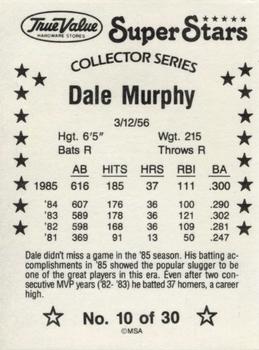 1986 True Value #10 Dale Murphy Back