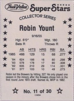 1986 True Value #11 Robin Yount Back