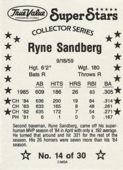 1986 True Value #14 Ryne Sandberg Back