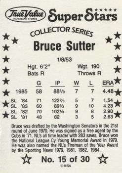 1986 True Value #15 Bruce Sutter Back