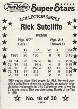 1986 True Value #18 Rick Sutcliffe Back