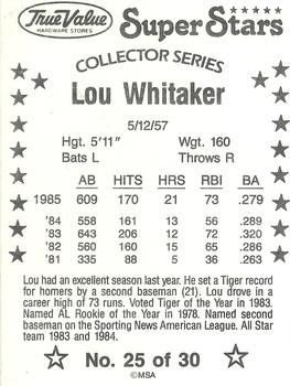 1986 True Value #25 Lou Whitaker Back