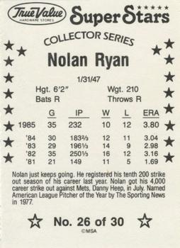 1986 True Value #26 Nolan Ryan Back