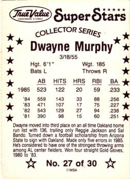 1986 True Value #27 Dwayne Murphy Back