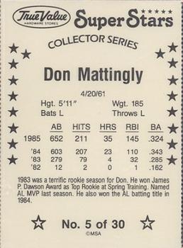 1986 True Value #5 Don Mattingly Back