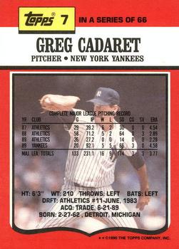 1990 Topps TV New York Yankees #7 Greg Cadaret Back