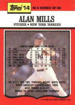 1990 Topps TV New York Yankees #14 Alan Mills Back