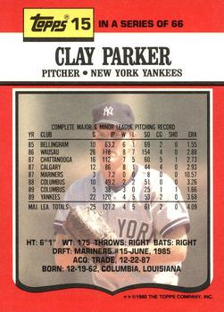 1990 Topps TV New York Yankees #15 Clay Parker Back
