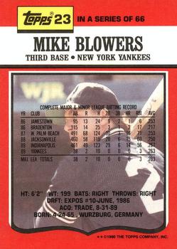 1990 Topps TV New York Yankees #23 Mike Blowers Back