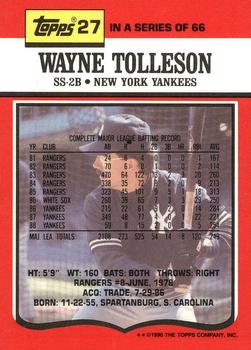 1990 Topps TV New York Yankees #27 Wayne Tolleson Back