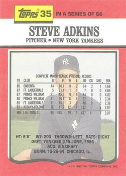 1990 Topps TV New York Yankees #35 Steve Adkins Back