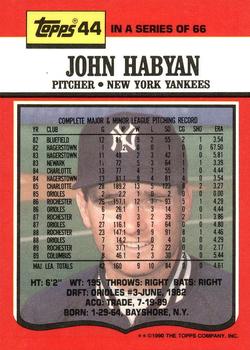 1990 Topps TV New York Yankees #44 John Habyan Back