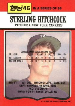 1990 Topps TV New York Yankees #46 Sterling Hitchcock Back
