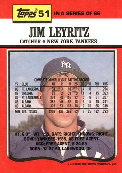 1990 Topps TV New York Yankees #51 Jim Leyritz Back