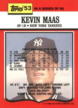 1990 Topps TV New York Yankees #53 Kevin Maas Back