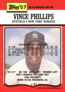 1990 Topps TV New York Yankees #57 Vince Phillips Back
