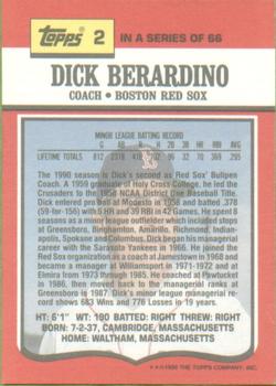 1990 Topps TV Boston Red Sox #2 Dick Berardino Back