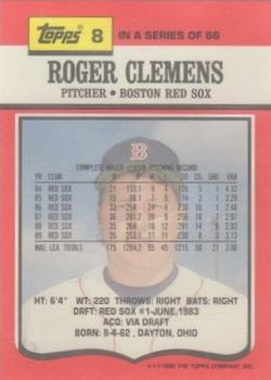 1990 Topps TV Boston Red Sox #8 Roger Clemens Back