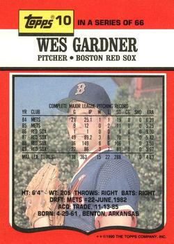 1990 Topps TV Boston Red Sox #10 Wes Gardner Back