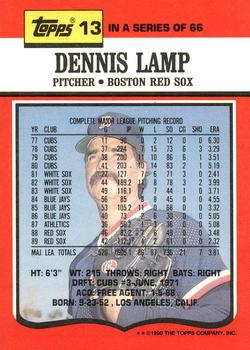 1990 Topps TV Boston Red Sox #13 Dennis Lamp Back