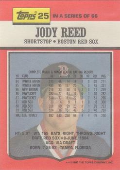 1990 Topps TV Boston Red Sox #25 Jody Reed Back
