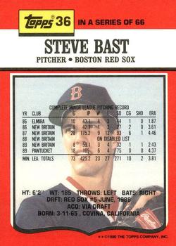 1990 Topps TV Boston Red Sox #36 Steve Bast Back