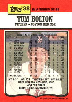 1990 Topps TV Boston Red Sox #38 Tom Bolton Back