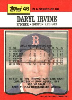 1990 Topps TV Boston Red Sox #46 Daryl Irvine Back