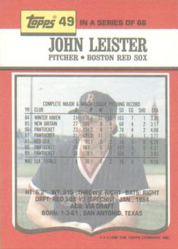 1990 Topps TV Boston Red Sox #49 John Leister Back