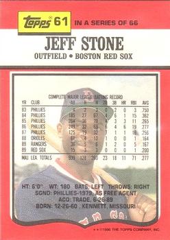 1990 Topps TV Boston Red Sox #61 Jeff Stone Back