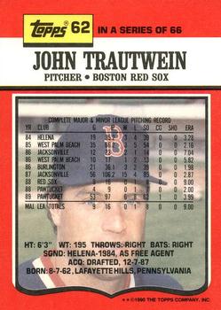 1990 Topps TV Boston Red Sox #62 John Trautwein Back
