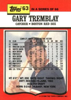 1990 Topps TV Boston Red Sox #63 Gary Tremblay Back