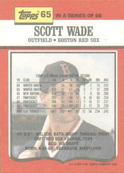 1990 Topps TV Boston Red Sox #65 Scott Wade Back