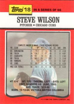 1990 Topps TV Chicago Cubs #18 Steve Wilson Back