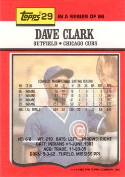 1990 Topps TV Chicago Cubs #29 Dave Clark Back