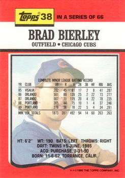 1990 Topps TV Chicago Cubs #38 Brad Bierley Back