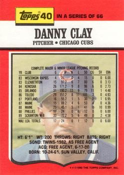 1990 Topps TV Chicago Cubs #40 Danny Clay Back