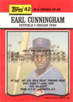 1990 Topps TV Chicago Cubs #42 Earl Cunningham Back